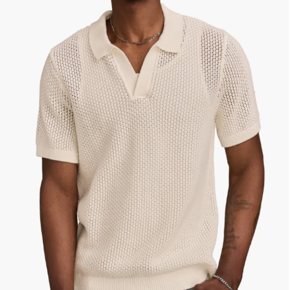 Lucky Brand Johnny Collar Pointelle Sweater Polo - Size S